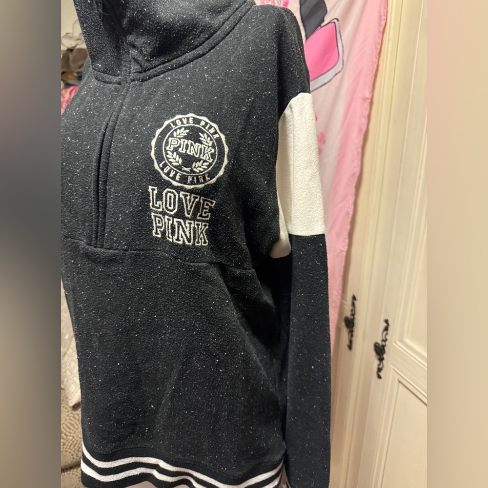Victorias secret pink vintage pull over sweater varsity style blk/white
